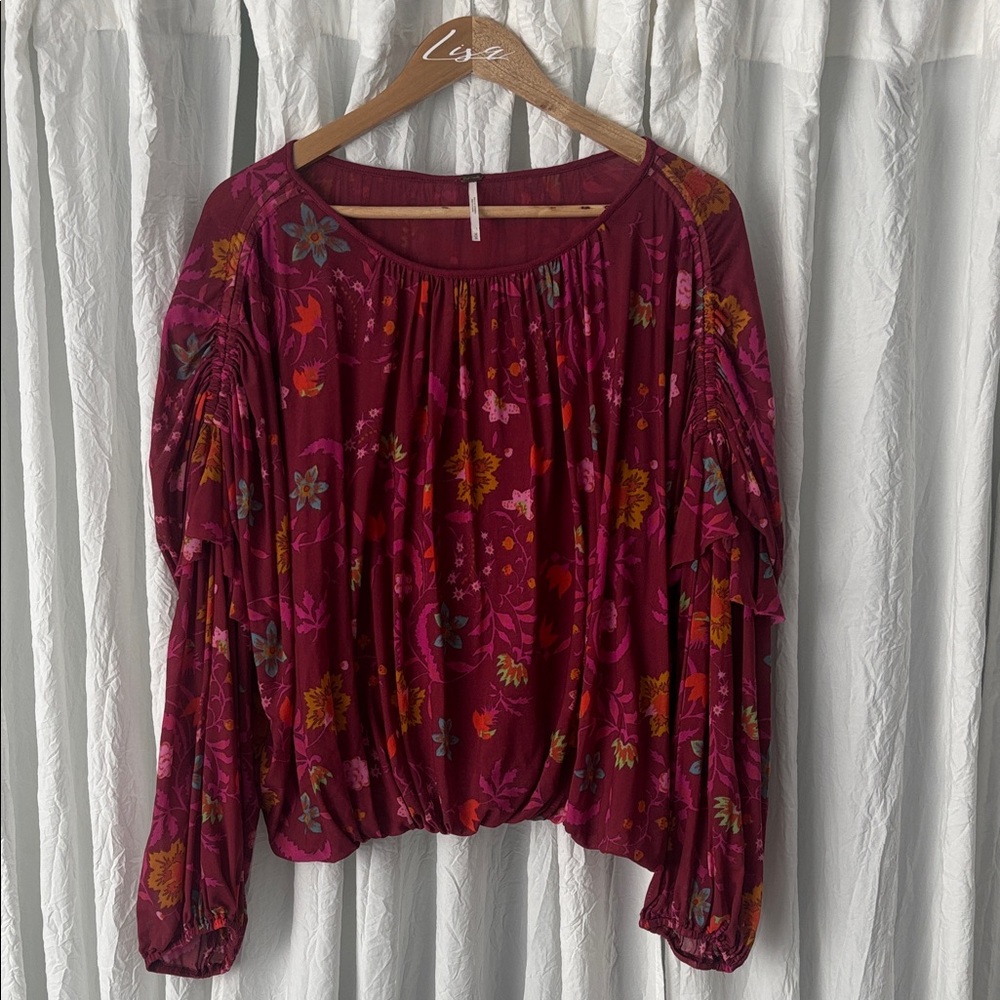 Free People Burgundy Floral Blouse